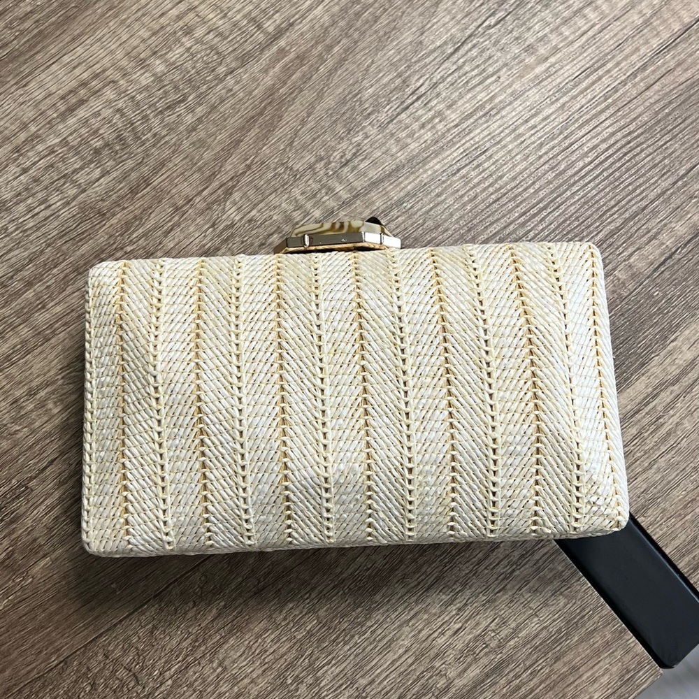 Cream Textured Clutch with Metallic Closure